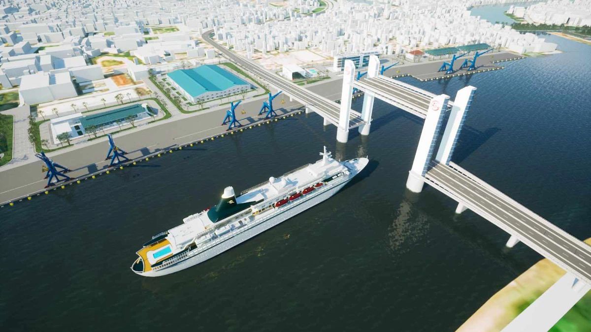 Phối cảnh cầu Thủ Thiêm 4 nâng nhịp cho tàu thuyền qua lại