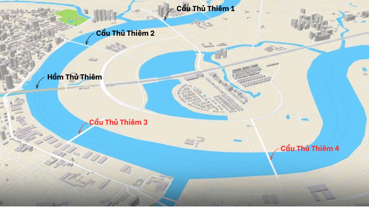 Bản đồ vị trí cầu Thủ Thiêm 4 kết nối Quận 7 với khu đô thị Thủ Thiêm