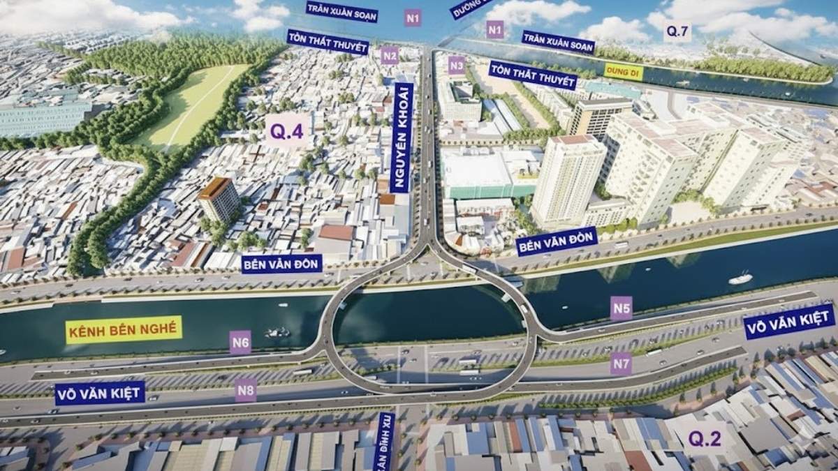 Vị trí và hướng tuyến cầu Nguyễn Khoái nối Quận 7 với Quận 1